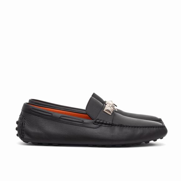 Hermes Men’s Black Leather Irving Collier de Chien Driving Loafers Size 43 US10 main image 4
